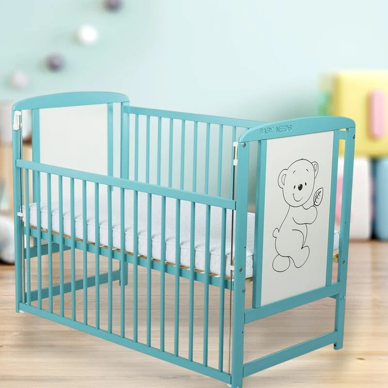 Patut din lemn bebe, 120x60 cm, Cu laterala culisanta, Din lemn de pin si mdf, Stabil si rezistent, Inaltime saltea reglab...