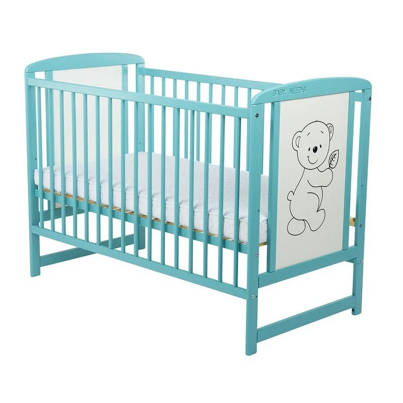 Patut din lemn bebe, 120x60 cm, Cu laterala culisanta, Din lemn de pin si mdf, Stabil si rezistent, Inaltime saltea reglab...