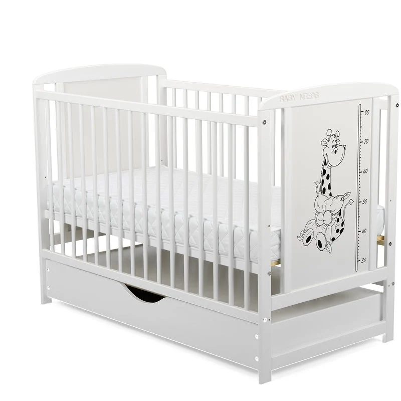 Patut din lemn bebe, 120x60 cm, Cu sertar cu capac, Din lemn de pin si mdf, Stabil si rezistent, Inaltime saltea reglabila...