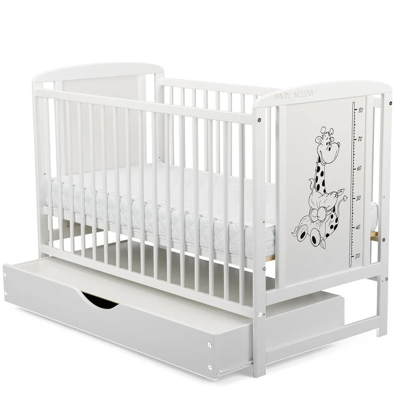 Patut din lemn bebe, 120x60 cm, Cu sertar cu capac, Din lemn de pin si mdf, Stabil si rezistent, Inaltime saltea reglabila...