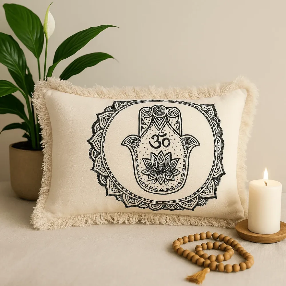 Husă de pernă din bumbac Hamsa Mandala 30x50cm Verde