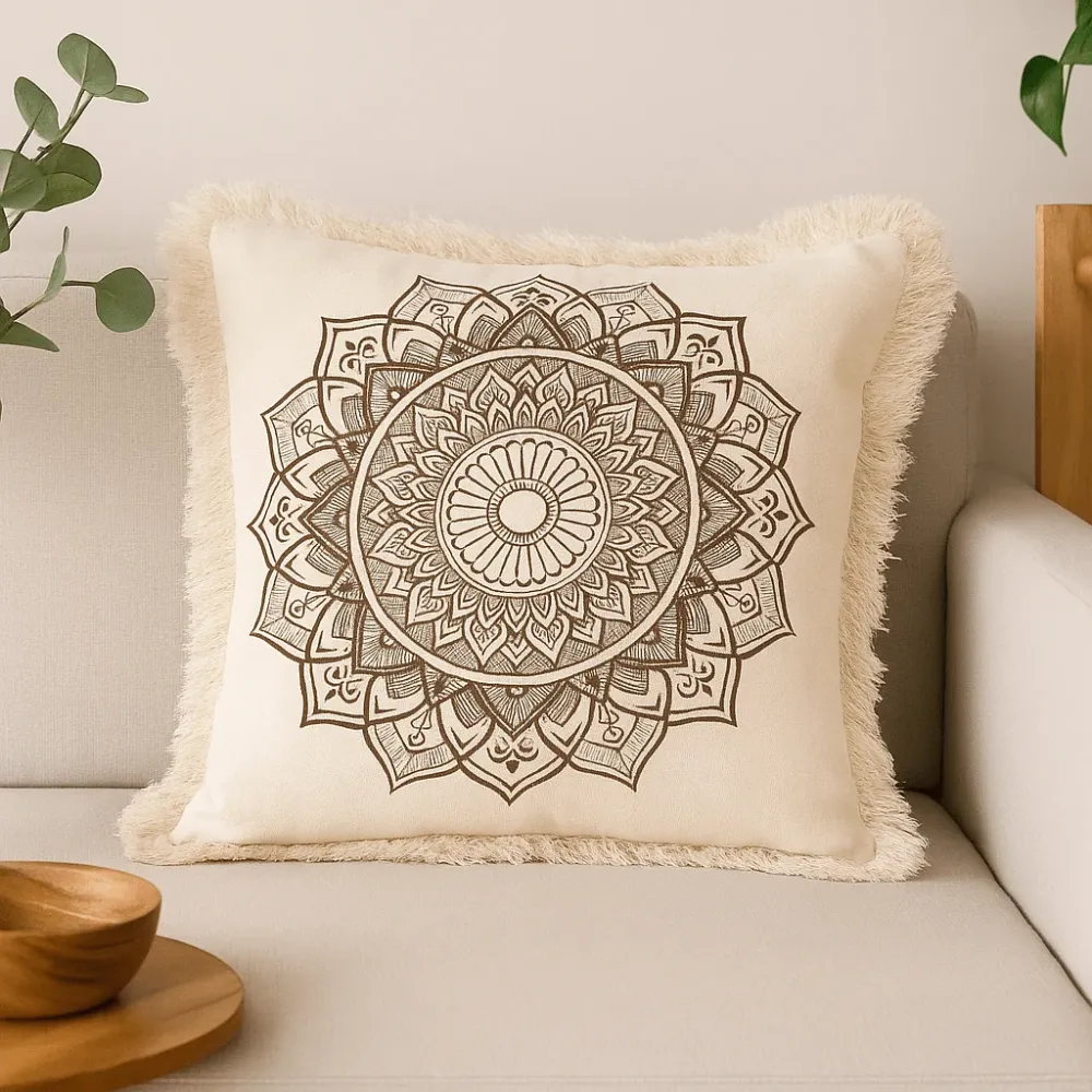 Husă de pernă din bumbac Lotus Mandala 60x60 cm Bronz