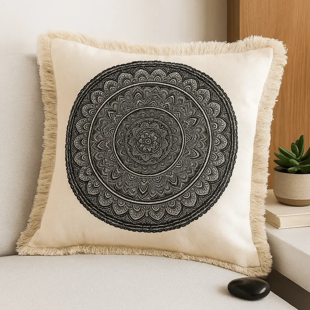 Husă de pernă Mandala 45x45cm Bumbac negru