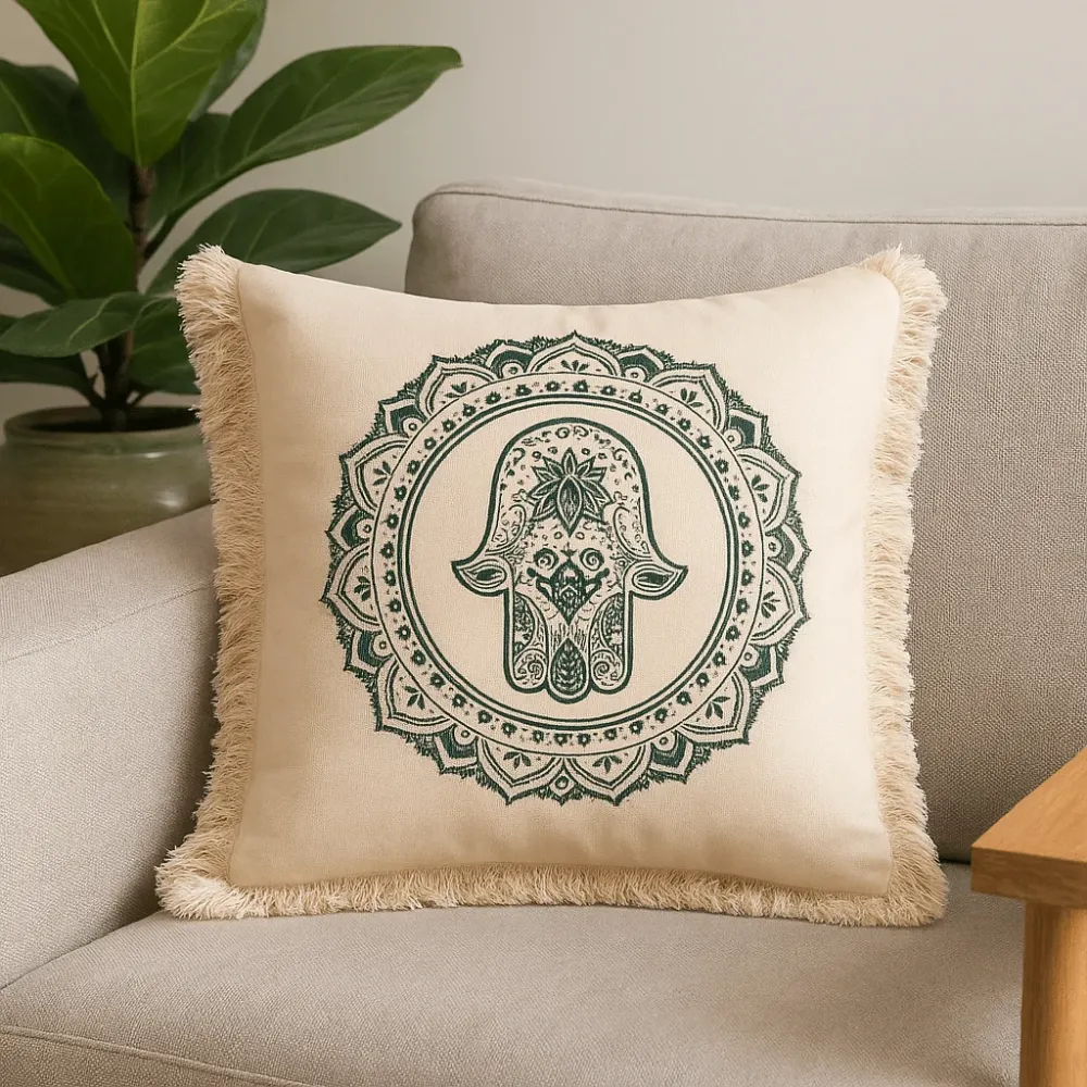Pernă Mandala Hamsa Verde 45x45 cm