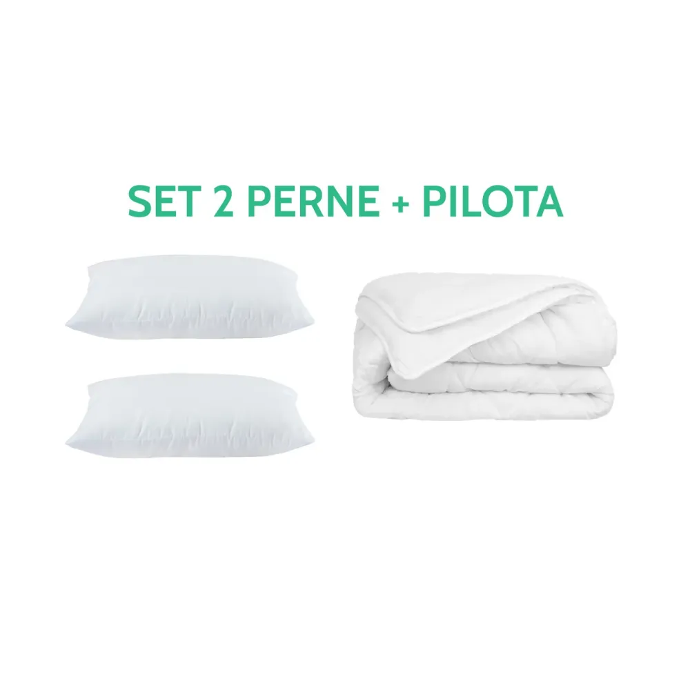 Set Pilota + 2 Perne, Microfibra, Antialergica, Alb, ST2484