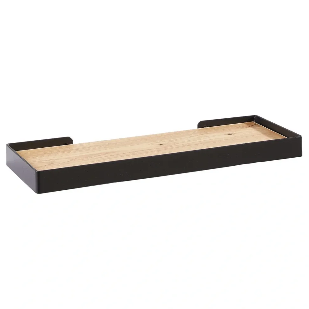 Polita RICKY, stejar/negru, 40x15x3 cm