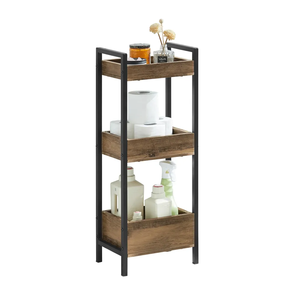 SoBuy FRG226-F Dulap de baie cu economie de spațiu cu 3 rafturi robuste - Dulap de baie îngust MDF de până la 30 kg, Dulap...