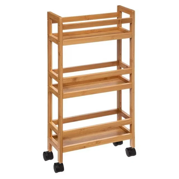 Etajera mobila cu 3 niveluri 5Five Bambou, din bambus, 36x15x74 cm, bej