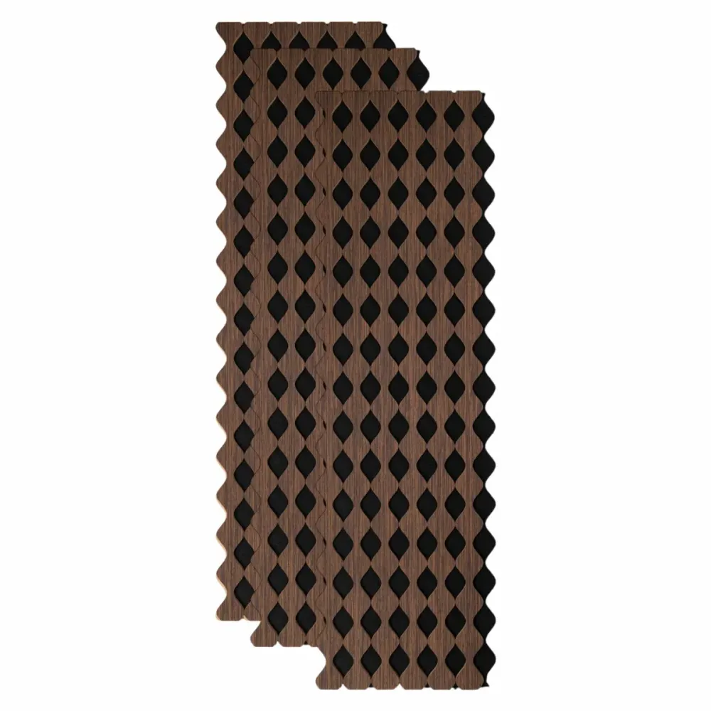 Set 3 Panouri riflaj acustic decorativ, MDF si pasla, Naimeed D6232, 240x30x1.8cm, Nuc