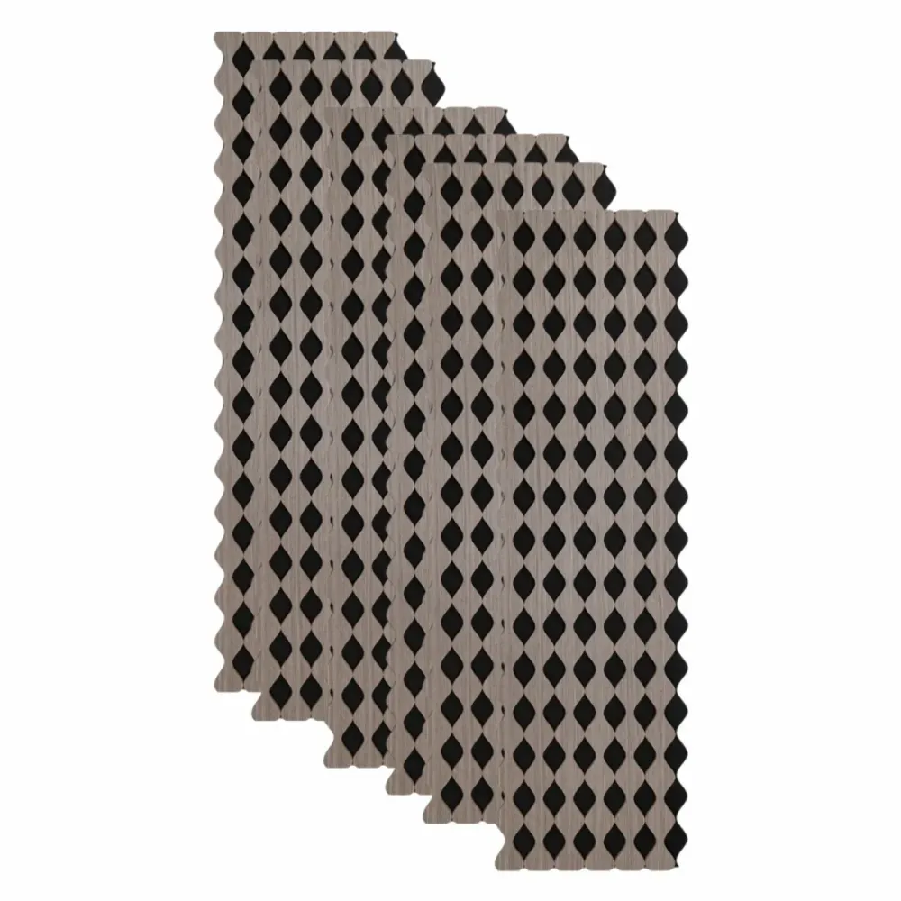 Set 6 Panouri riflaj acustic decorativ, MDF si pasla, Naimeed D6234, 240x30x1.8cm, Gri