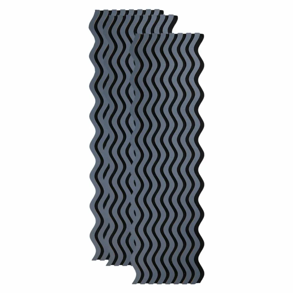 Set 3 Panouri riflaj acustic decorativ, MDF si pasla, Naimeed D6246, 240x30x1.8cm, Gri Inchis
