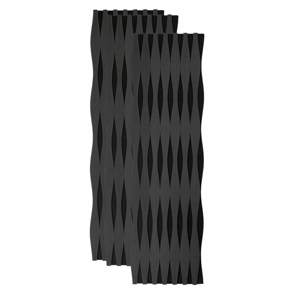 Set 3 Panouri riflaj acustic decorativ, MDF si pasla, Naimeed D6251, 240x30x1.8cm, Stejar Negru