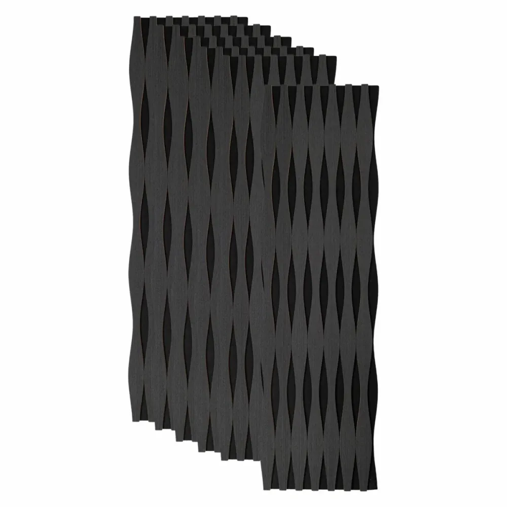 Set 6 Panouri riflaj acustic decorativ, MDF si pasla, Naimeed D6251, 240x30x1.8cm, Stejar Negru