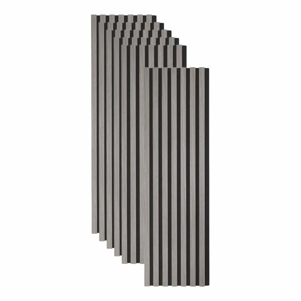 Set 6 Panouri riflaj acustic decorativ, MDF si pasla, Naimeed D7101, 270x30x1.8cm, Gri