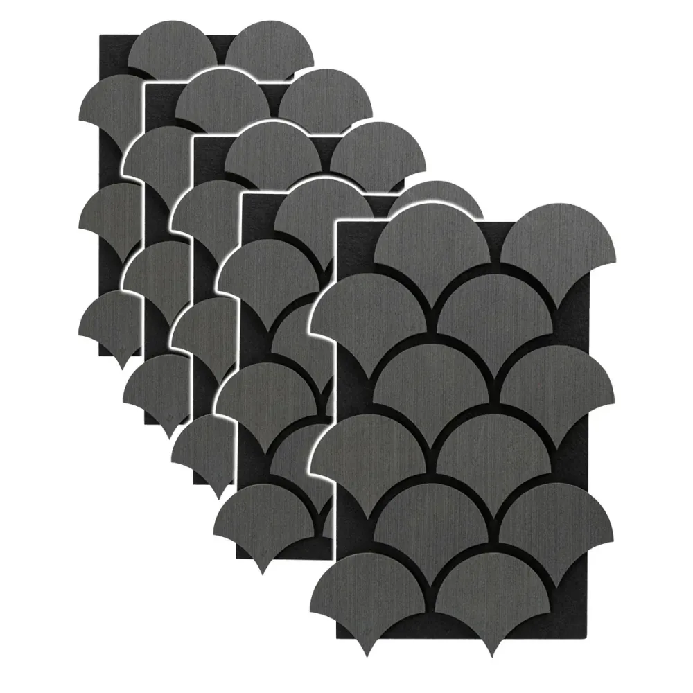 Set 5 Panouri riflaje acustice decorative, HDF si pasla, Naimeed D6762, 60x40x1.8cm, Gri