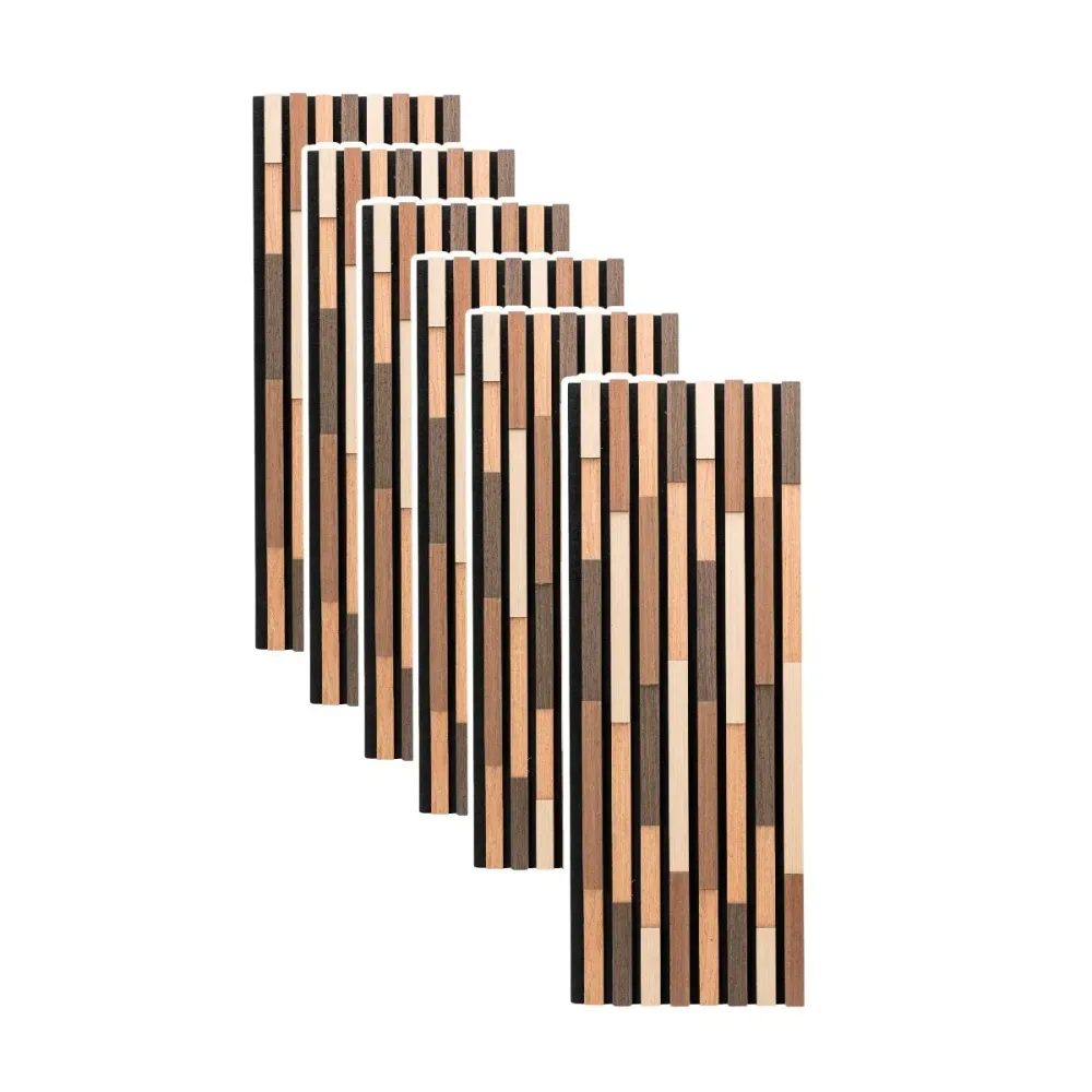 Set 5 Panouri riflaje acustice decorative, HDF si pasla, Naimeed D6779, 80x30x1.8cm, Multicolor