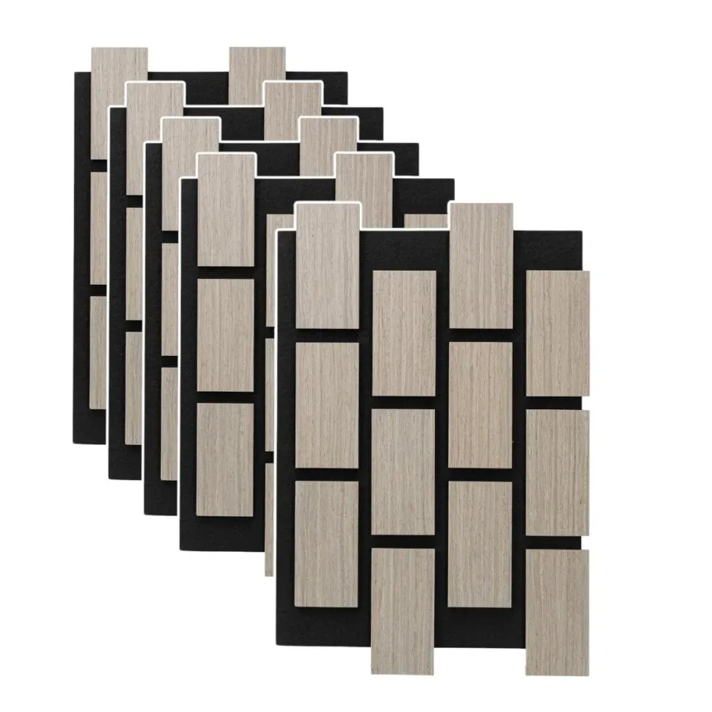 Set 5 Panouri riflaje acustice decorative, MDF si pasla, Naimeed D6776, 60x40x2.1cm, Gri