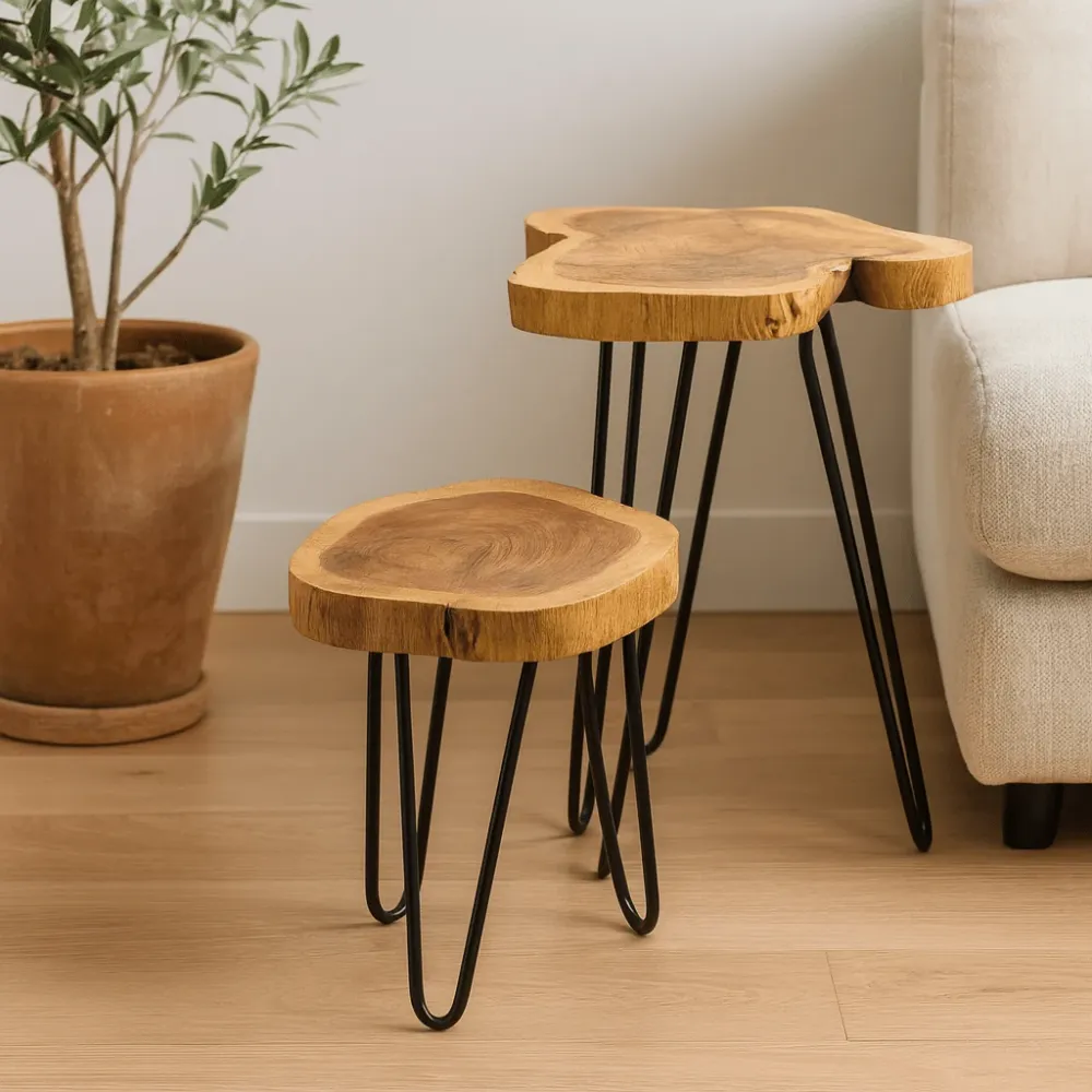 Set de 3 suporturi pentru plante din lemn natural Gamal