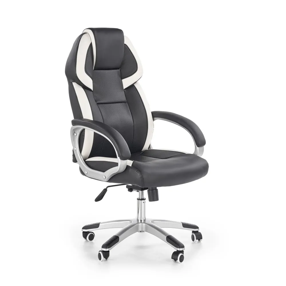 Scaun cu rotile cu spatar reglabil negru-alb Barton, 68X64X115/123 CM
