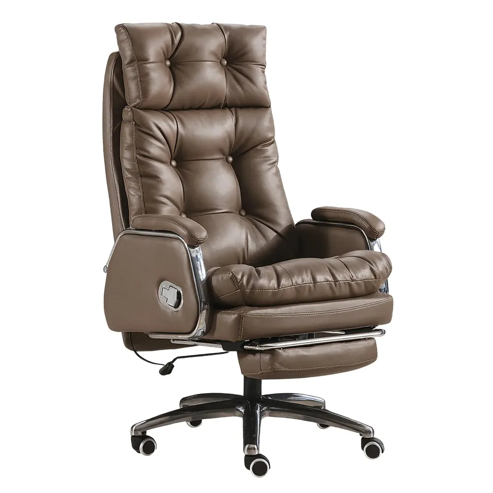 Scaun de Birou Ergonomic cu Masaj 7 Puncte, 155°, Piele Premium, Maro