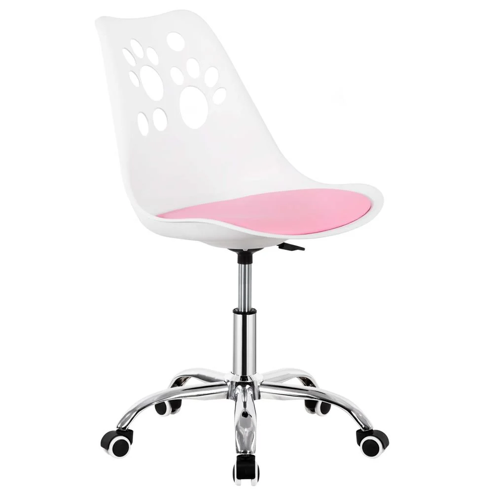 Scaun birou ergonomic, cu sezut din spuma, reglabil pe inaltime, maxim 120 kg, 90x49x48 cm, alb si roz