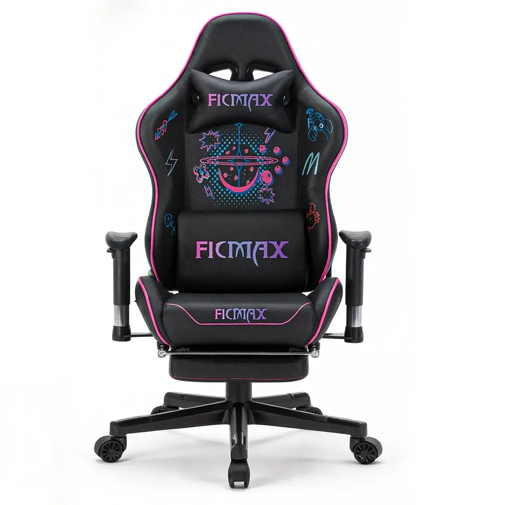 Scaun Gaming Timebox, 160°, Tetiera si Perna Lombara, Roz