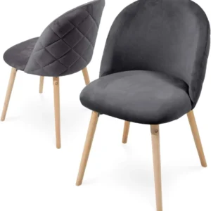 Set de 2 scaune, sezut din catifea captusit, gri inchis