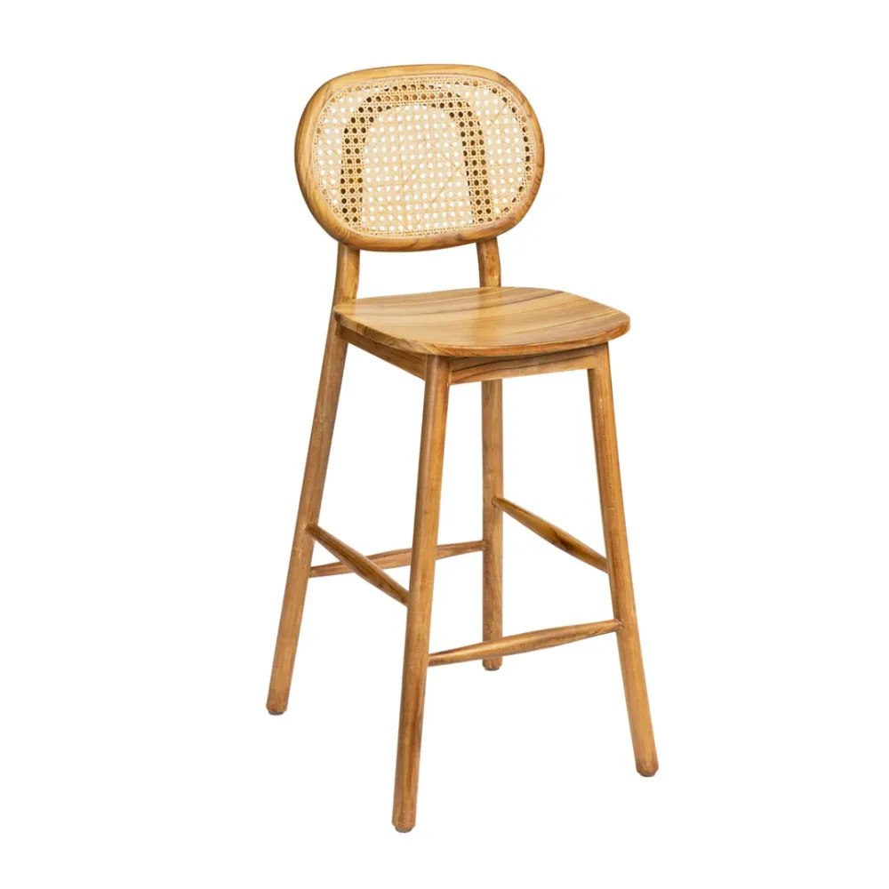 Scaun de bar din lemn de tec si ratan Tove