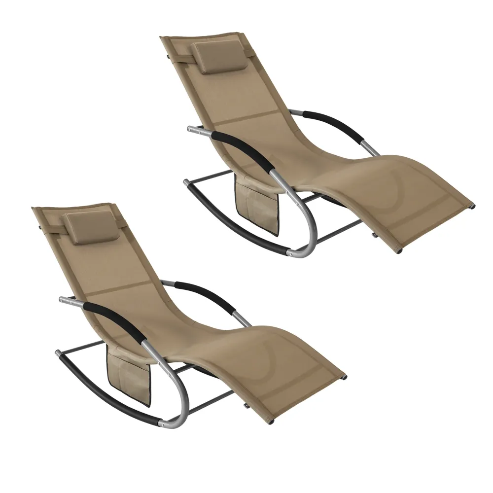 SoBuy 2 x șezlonguri balansoare cu tetiera 63x150x87cm OGS28-BRX2