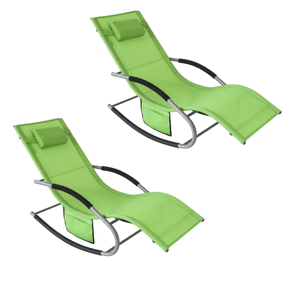 SoBuy 2 x șezlonguri balansoare cu tetiera 63x150x87cm OGS28-GRX2