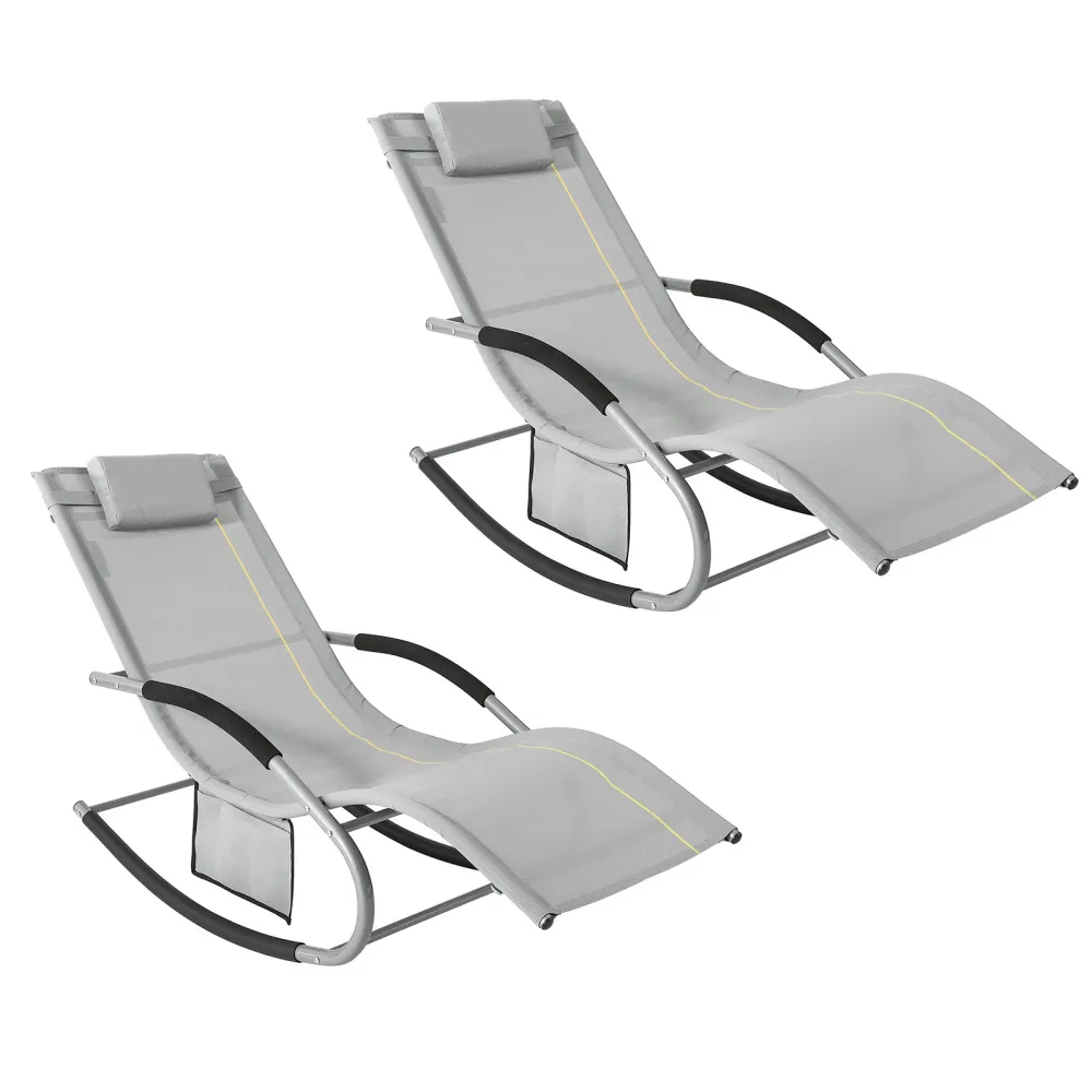 SoBuy 2 x șezlonguri balansoare cu tetiera 63x150x87cm OGS28-HGX2