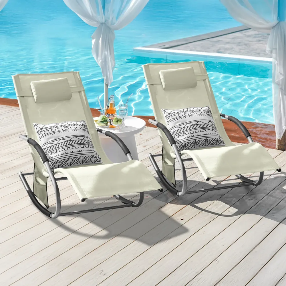 SoBuy 2 x șezlonguri balansoare cu tetiera 63x150x87cm OGS28-MIX2