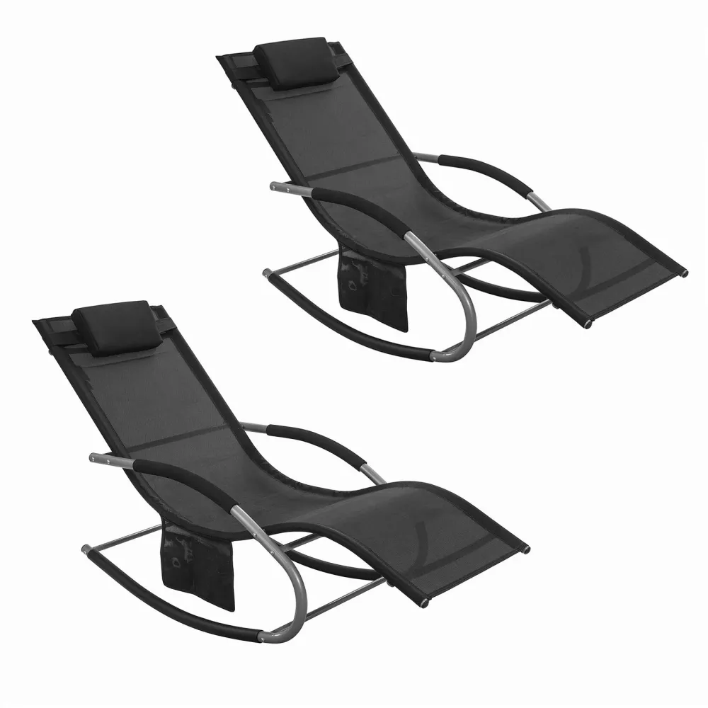 SoBuy 2 x șezlonguri balansoare cu tetiera 63x150x87cm OGS28-SCHX2