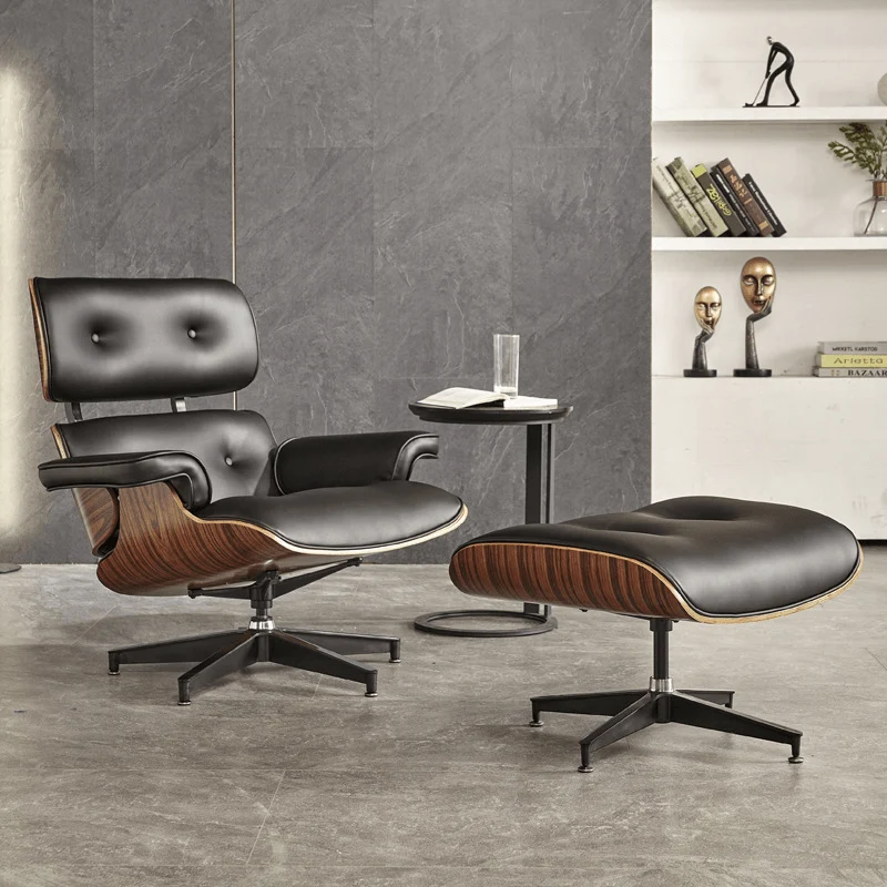 Fotoliu premium din piele, structura rezistenta din aluminiu, Negru