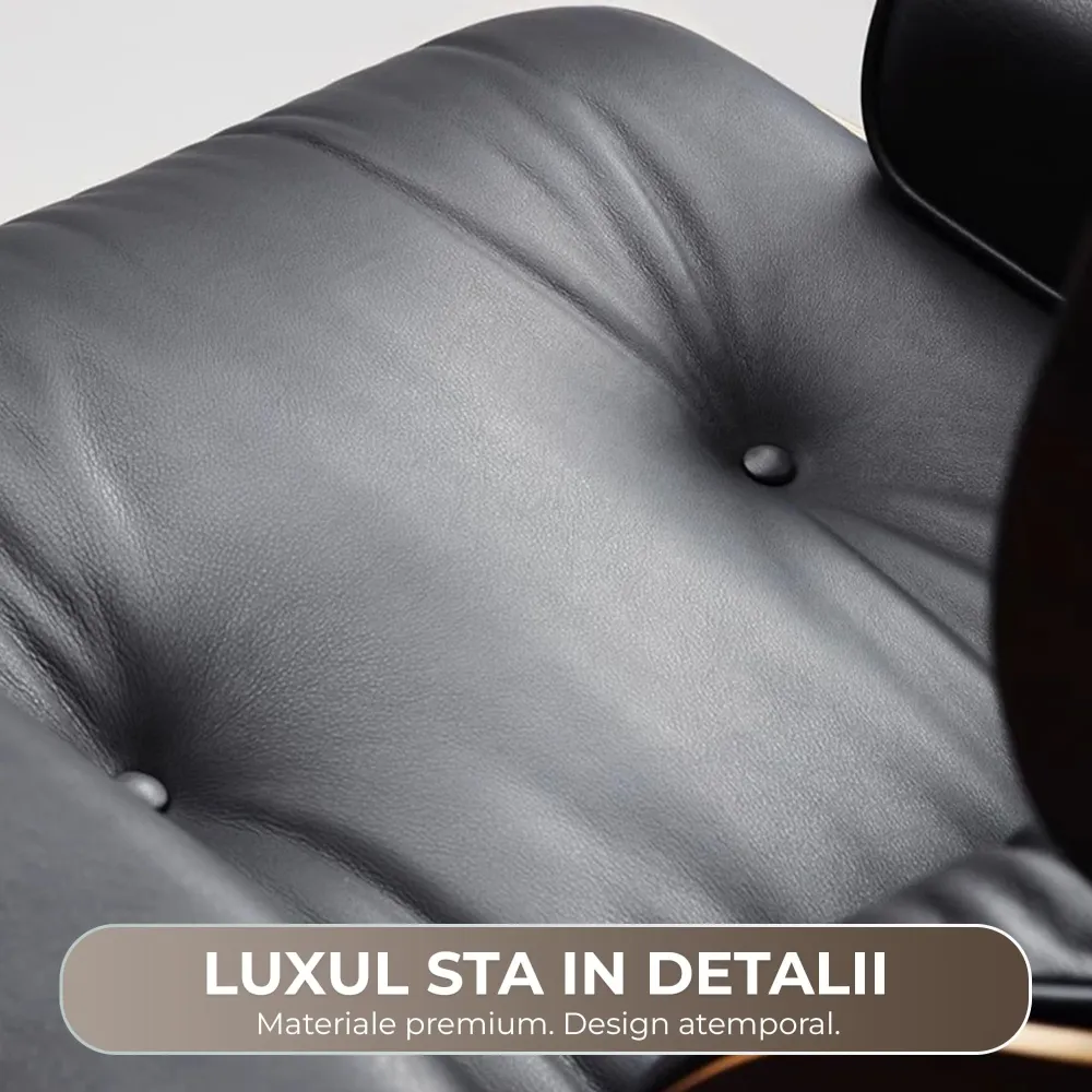 Fotoliu premium din piele, structura rezistenta din aluminiu, Negru