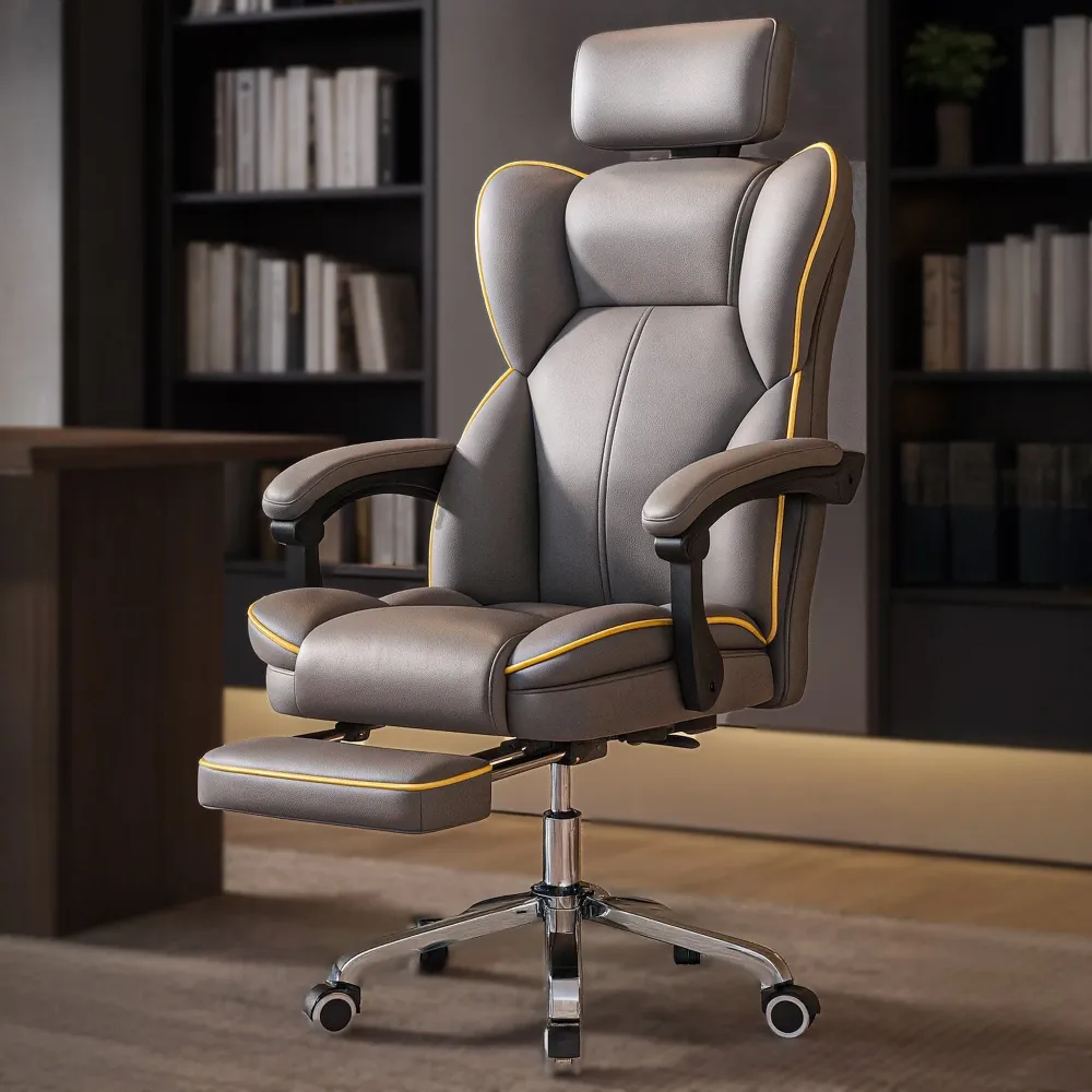 Scaun Birou Ergonomic cu Spatar Inalt si Suport Lombar, 360°, Gri
