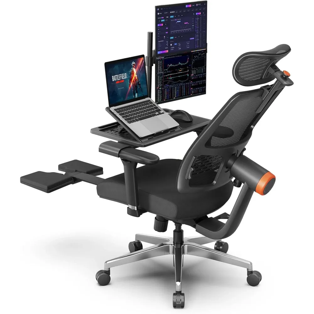 Scaun ergonomic birou 2 1, Cotiere 4D, Tetiera auto-follow, Negru