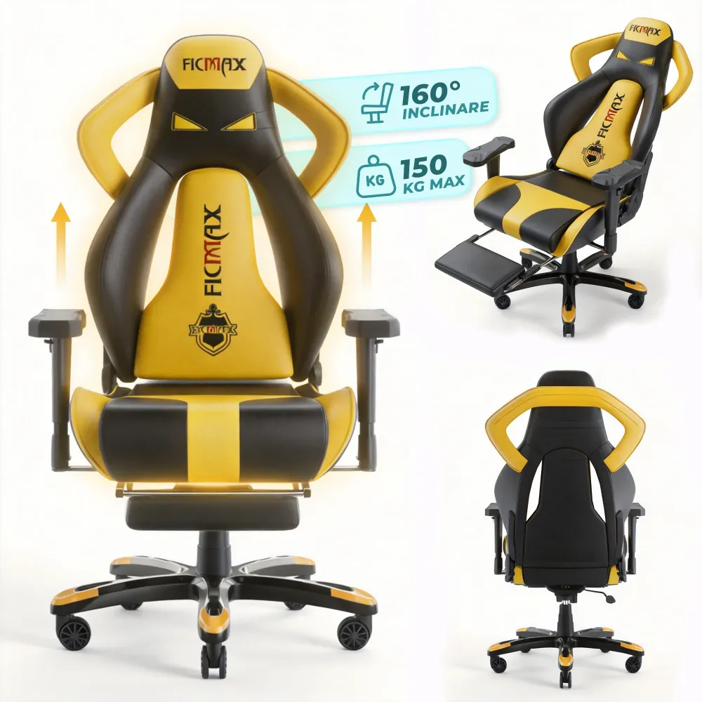 Scaun Gaming Ergonomic, 360°, Galben