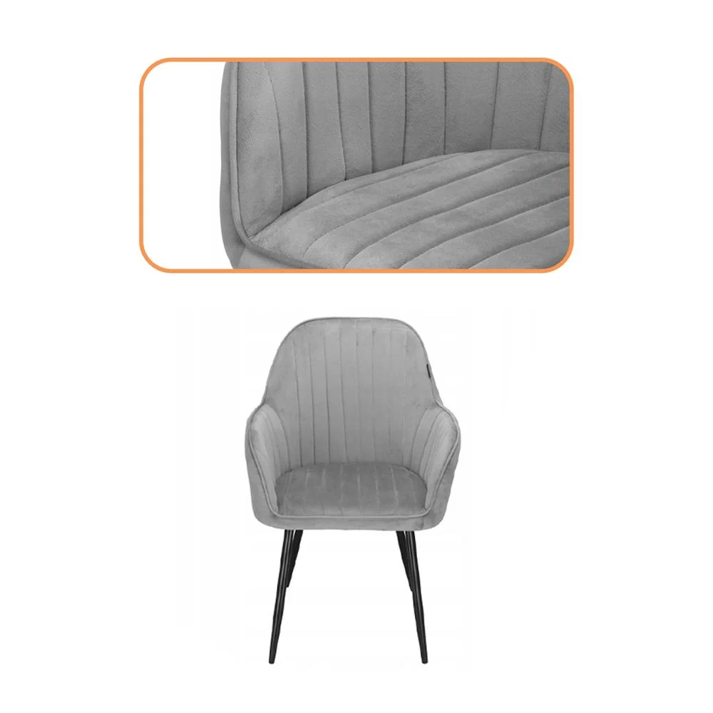 Scaun living tapitat, design modern, catifea, picioare metalice, 85x52x46 cm, gri