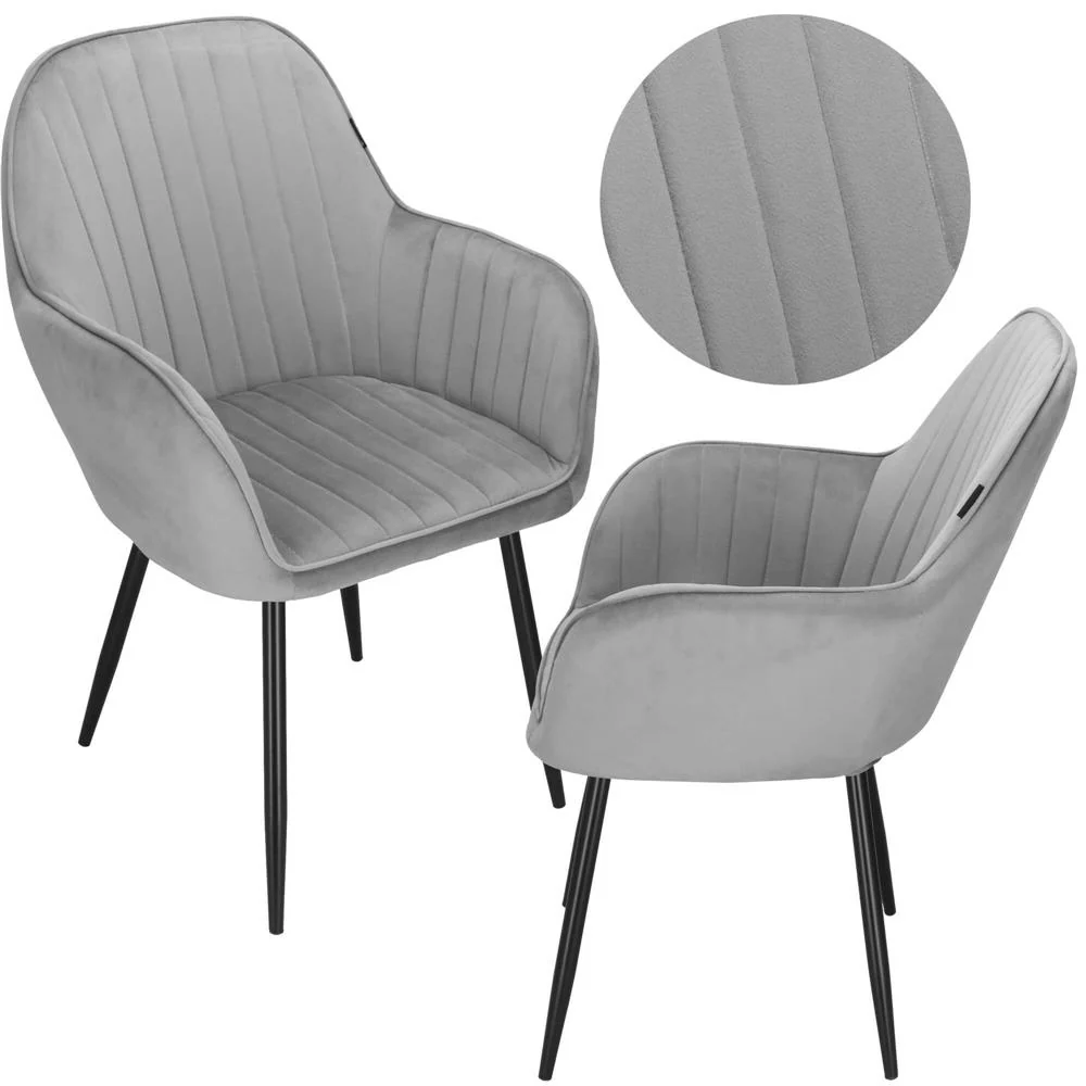 Scaun living tapitat, design modern, catifea, picioare metalice, 85x52x46 cm, gri
