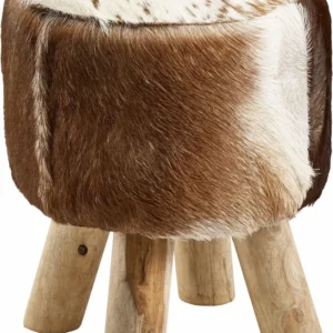 Taburet Home din piele de vacă, picioare lemn de eucalipt, 42 cm inaltime