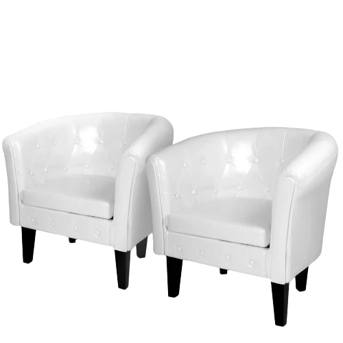Set 2 fotolii Chesterfield, din lemn si imitatie de piele, alb