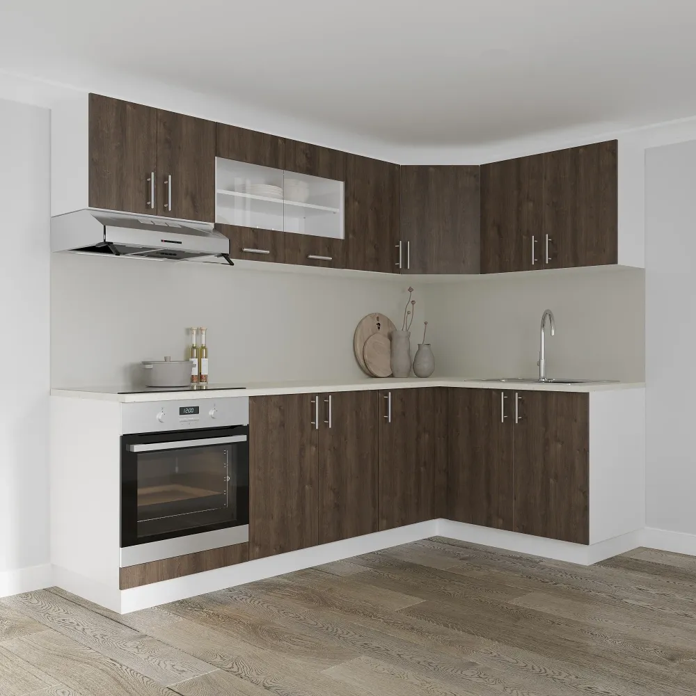 Set Bucatarie Colt haaus Karo V34, Stejar Bronz/Alb, Blat Thermo 28 mm, L 240 x 140 cm