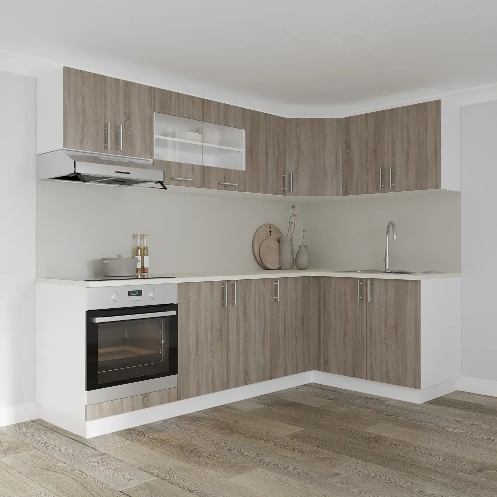 Set Bucatarie Colt haaus Karo V34, Stejar Sonoma Inchis/Alb, Blat Thermo 28 mm, L 240 x 140 cm