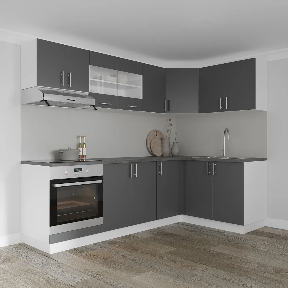 Set Bucatarie Colt haaus Karo V34, Antracit/Alb, Blat Thermo 28 mm, L 240 x 140 cm