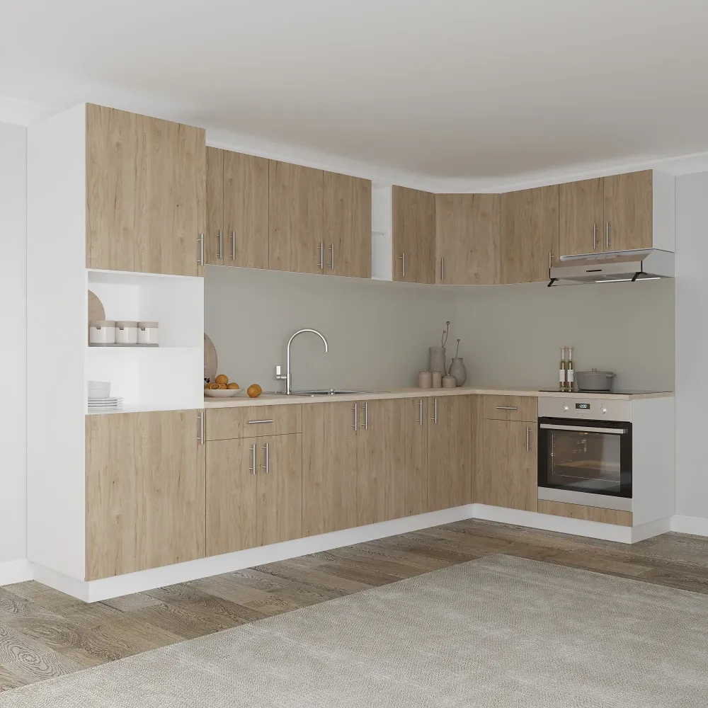 Set Bucatarie Colt haaus Karo V35, Lemn Natural/Alb, Blat Thermo 28 mm, L 320 x 160 cm