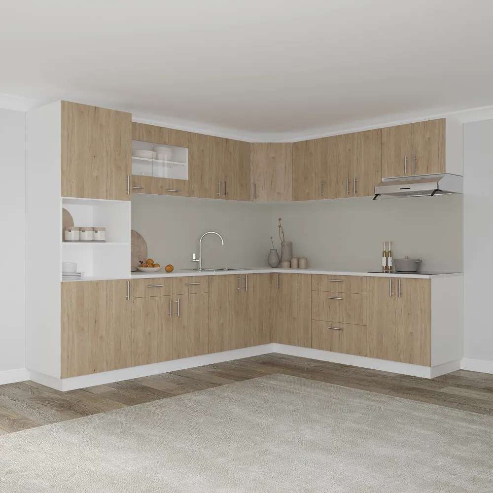 Set Bucatarie Colt haaus Karo V36, Lemn Natural/Alb, Blat Thermo 28 mm, L 280 x 220 cm
