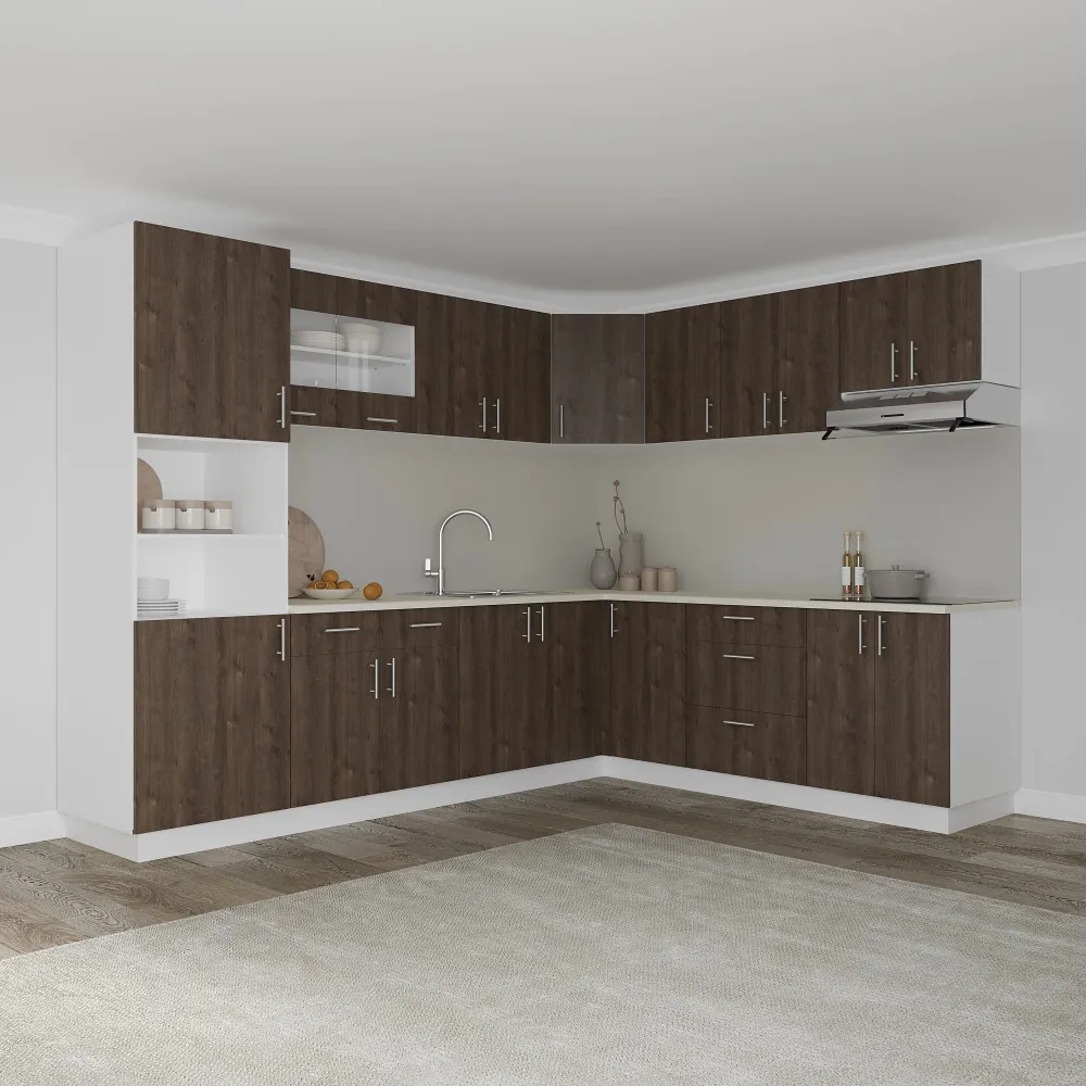 Set Bucatarie Colt haaus Karo V36, Stejar Bronz/Alb, Blat Thermo 28 mm, L 280 x 220 cm