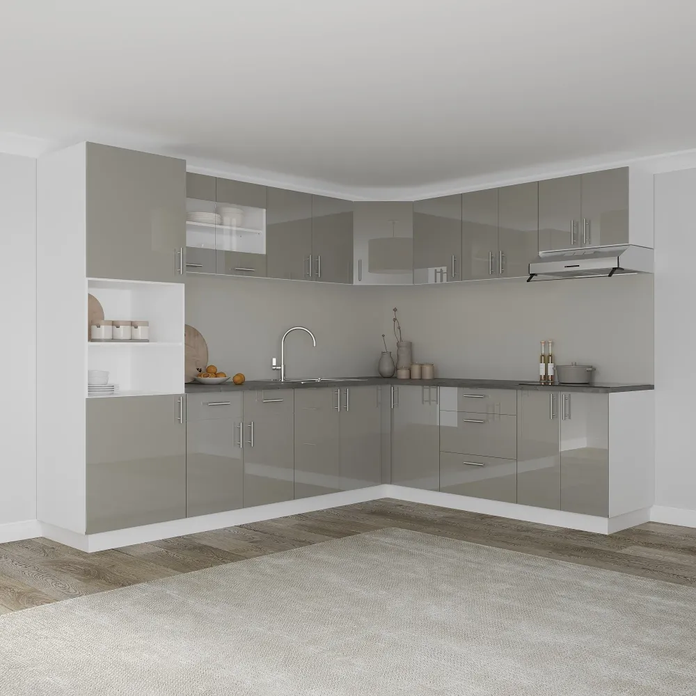 Set Bucatarie Colt haaus Karo V36, Gri Lucios/Alb, MDF, Blat Thermo 28 mm, L 280 x 220 cm