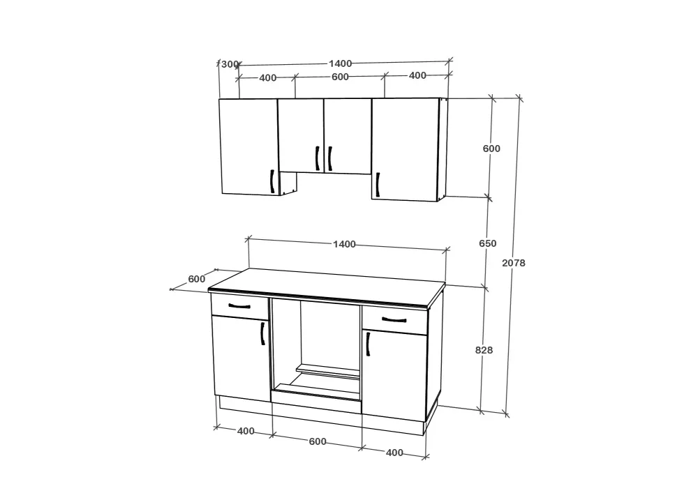 Set Bucatarie haaus Karo V5, Antracit/Alb, Blat Thermo 28 mm, L 140 cm